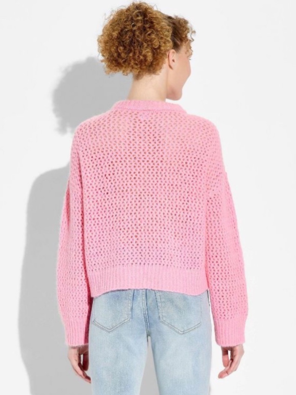 Wild Fable Women's Openwork Crewneck Pullover Sweater Pink NWT - Picture 2 of 4